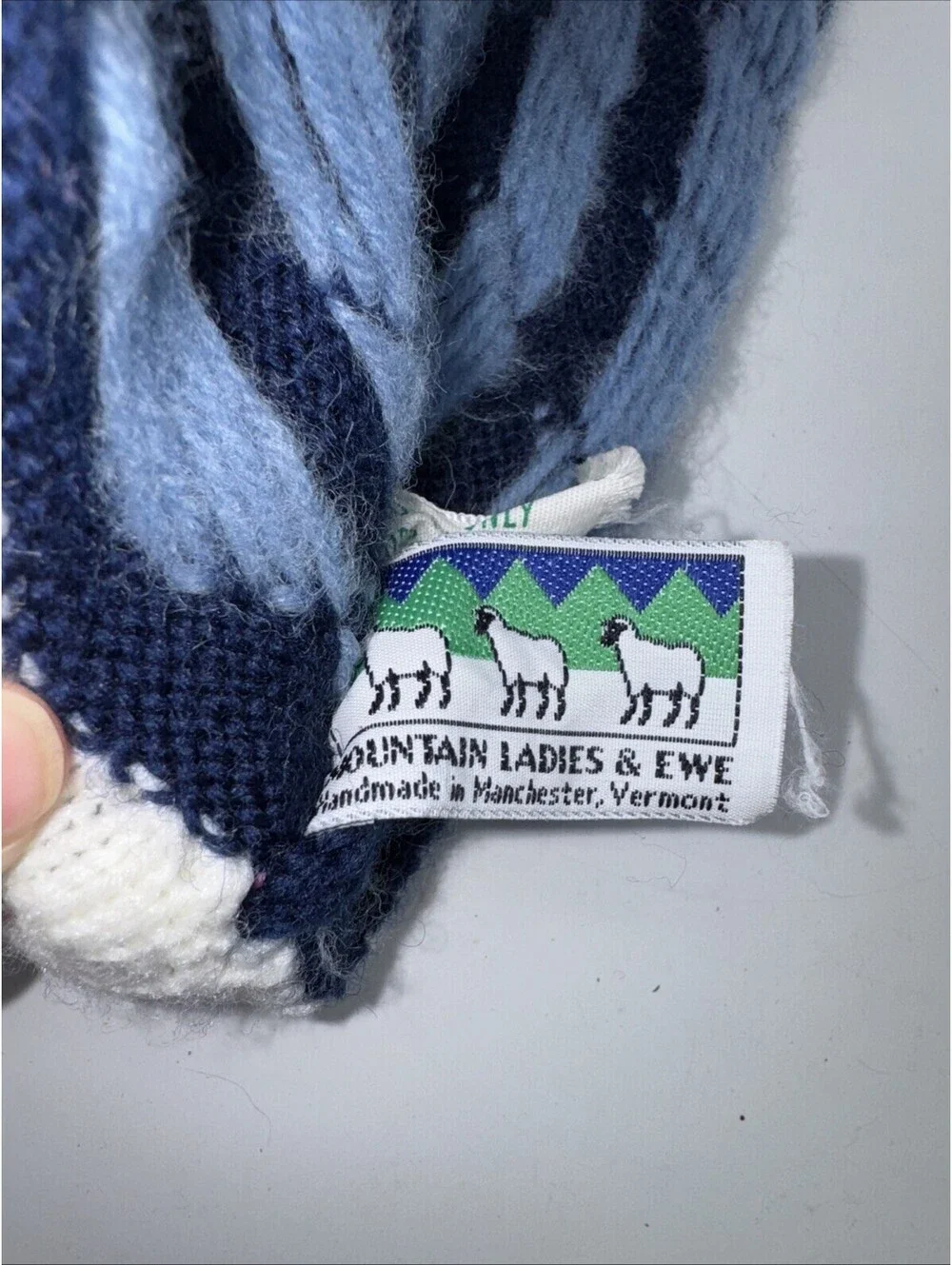 Mountain Ladies and Ewe Navy Purple Pom Pom Sk Hat Wool Made in Vermont Vintage